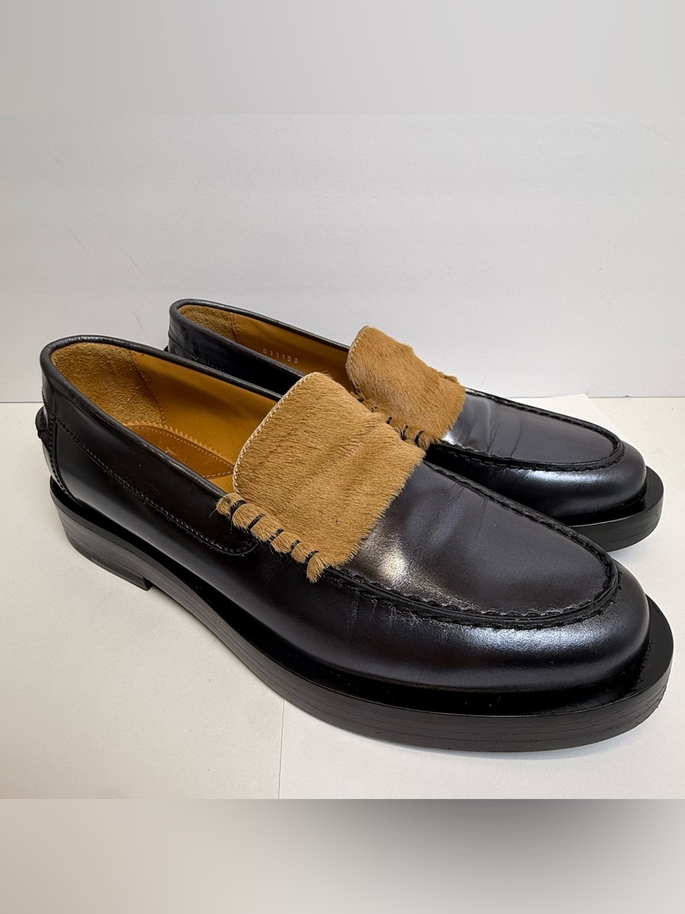Paul Smith Pony Hair Leather Loafers Italy Size 38 7.5 Women's Black 511133 Rare